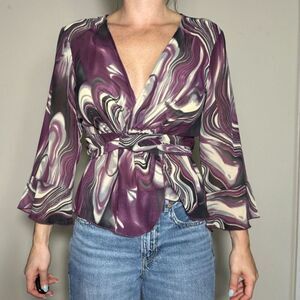 Bohemian Purple Tie Dye Wrap Blouse Size Large